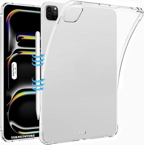 Ipad Pro 13" Inç 2024 M4 Çip Uyumlu Köşe Korumalı Şeffaf Silikon Kılıf Tam Kalıp A2925 A2926 A3007