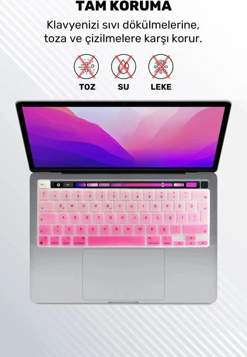 Macbook Pro 13 Inc 2020/2022 M1/m2 A2338 Uyumlu Türkçe Karakterli Silikon Klavye Koruyucu Kılıf