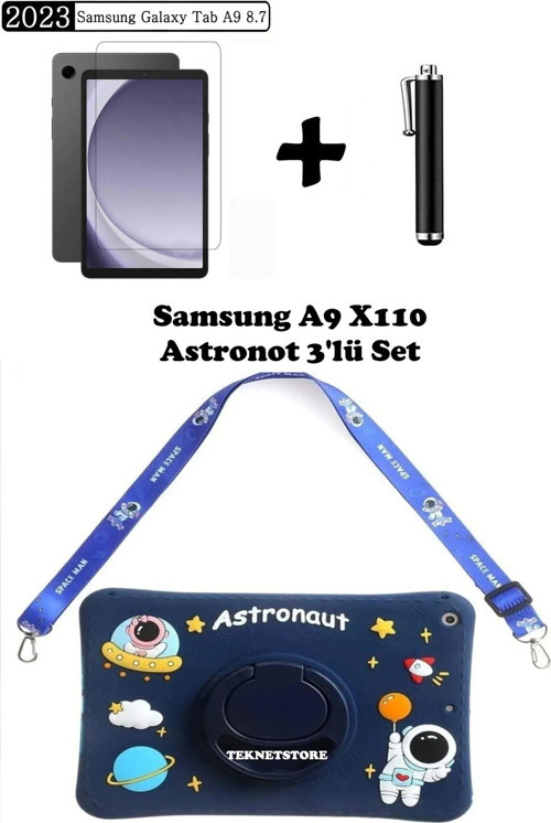 Samsung Galaxy Tab A9 8.7 (2023) Sm-x110 Uyumlu Popit Çocuk Kılıfı Askılı Stand Eğlenceli 3'lü Set