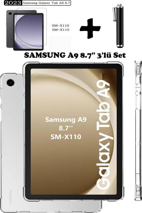 Samsung Galaxy Tab A9 8.7 Inç Tablet Kılıfı Silikon Ekran Koruyucu Dokunmatik Kalem Seti
