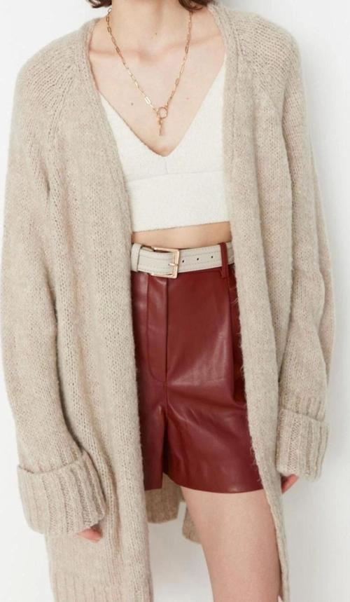 Kadın Modern Tarz Rahat Uzun V Yaka Düz Kol Midi Triko Hırka