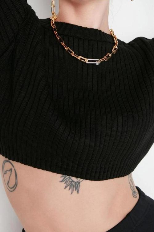 Stil Modern Kadın Crop Standart Kol Bisiklet Yaka Süper Basic Triko Kazak