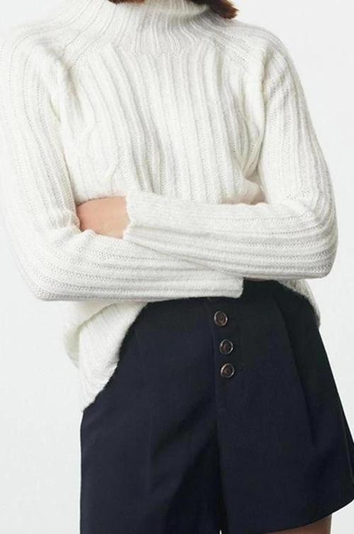 Stil Modern Kadın Regular Reglan Kol Dik Yaka Yumuşak Dokulu Örgü Detaylı Dikişsiz Triko Kazak