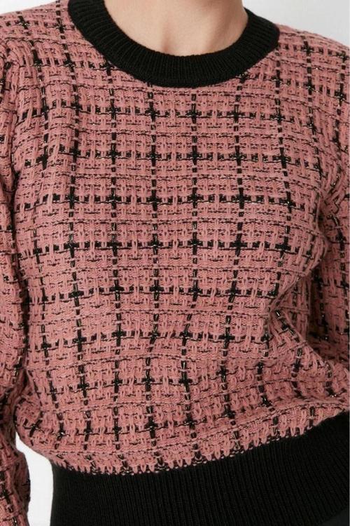 Kadın Modern Tarz Rahat Uzun Bisiklet Yaka Dokulu Kol Regular Triko Kazak