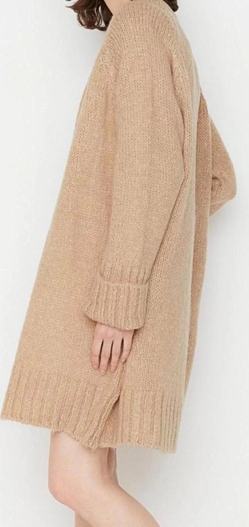 Kadın Modern Tarz Rahat Uzun V Yaka Düz Kol Midi Triko Hırka