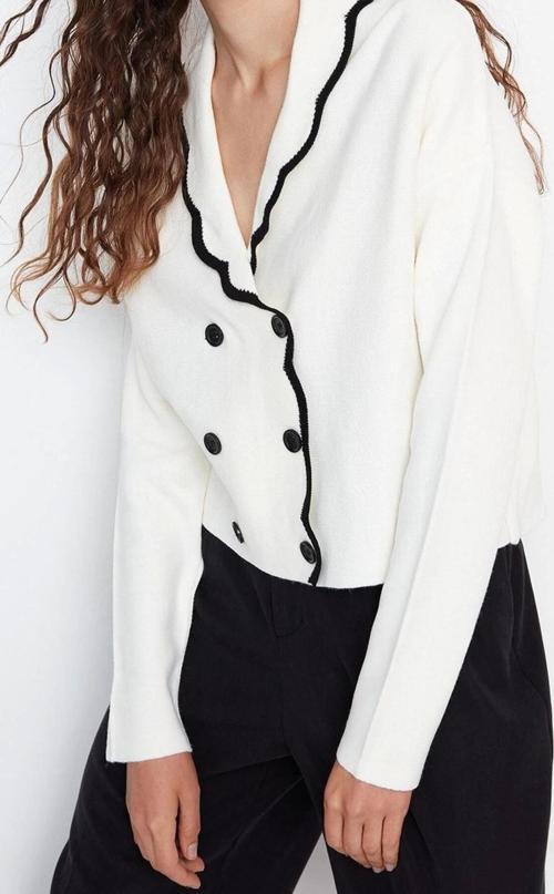 Kadın Modern Tarz Rahat Uzun Kruvaze Renk Bloklu Kol Regular Triko Hırka