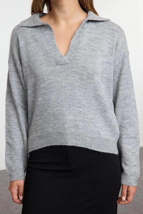 Stil Modern Kadın Regular Standart Kol Polo Yaka Geniş Kalıp Yumuşak Dokulu Basic Triko Kazak