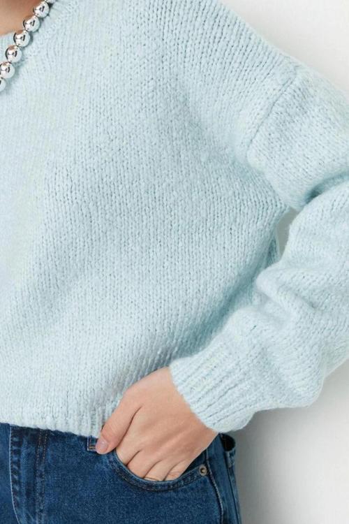 Kadın Modern Tarz Rahat Uzun Bisiklet Yaka Düz Kol Regular Triko Kazak