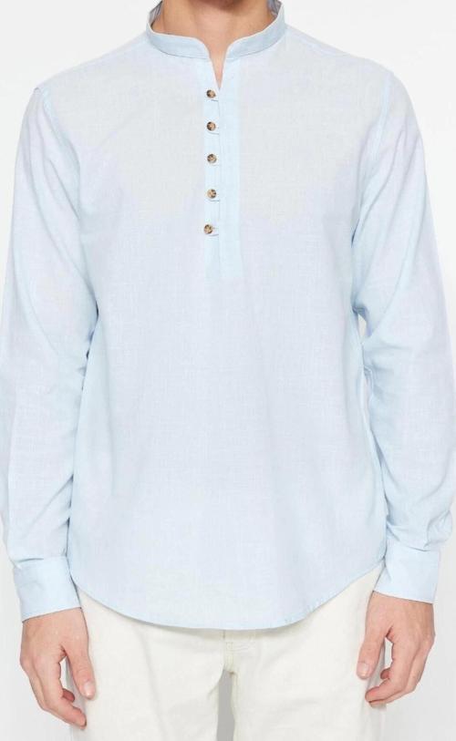 Moda Erkek Hakim Yaka Düz Desen Günlük Yarım Patlı Düğmeli Hakim Yaka Yeni Gömlek