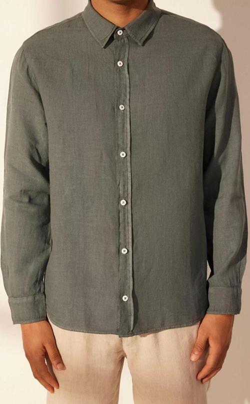 Moda Erkek Gömlek Yaka Düz Desen Günlük %100 Keten Regular Fit Gömlek