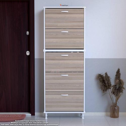 VARBİ UMAY' 2 Li Kapı Önü 52 x193x 25, 5 cm’ lik 5 Düşer Kapak 10 Göz Bölmeli Ayakkabılık