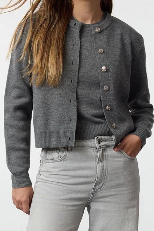 Stil Modern Kadın Regular Standart Kol Bisiklet Yaka Basic Hırka-Bluz Triko Hırka