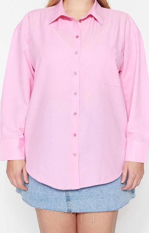 Moda Kadın Büyük Beden Gömlek Yaka Düz Desen Günlük Boyfriend Dokuma Gömlek