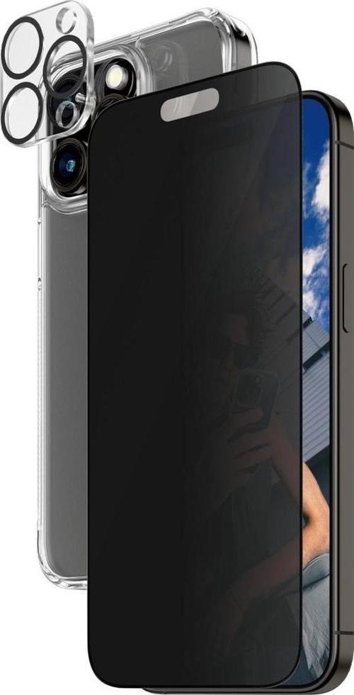 iPhone 15 Pro Max 3ü 1 Arada Gizlilik Filtreli Ekran Koruyucu, Kapak, Kamera Koruyucu