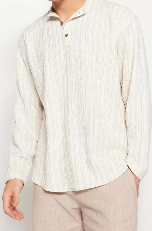 Moda Erkek Bisiklet Yaka Düz Desen Günlük Rahat Fit Keten İçerikli Gömlek