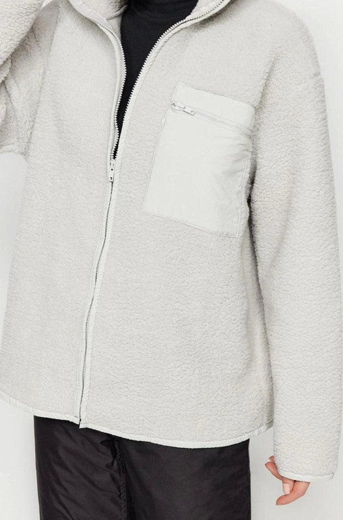 Tarz Oversize Dik Yaka Standart Kol Uzun Polar Fermuarlı Uzun Kol Cep Detaylı Örme Sweatshirt