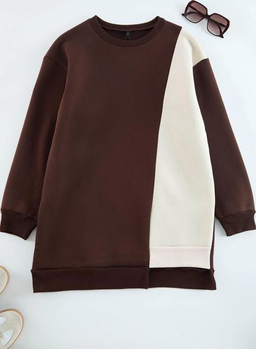 Tesettür Tarz Oversize Bisiklet Yaka Standart Kol Uzun Sweatshirt