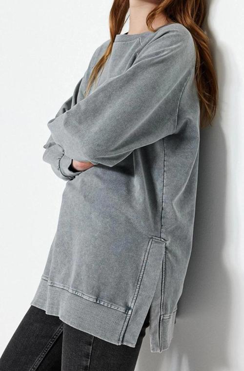 Tesettür Tarz Regular Bisiklet Yaka Standart Kol Regular Yıkamalı Örme Sweatshirt