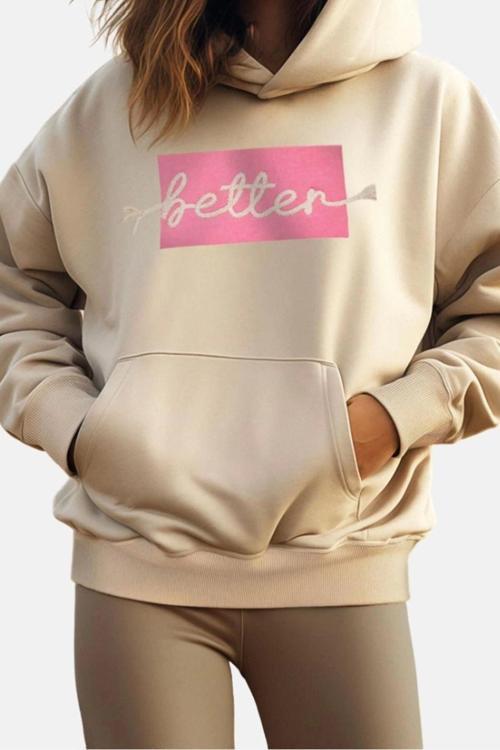 Tarz Bol Kapüşonlu Düşük Kol Uzun Kalın İçi Polarlı Nakışlı Geniş Kalıp Cepli Örme Sweatshirt