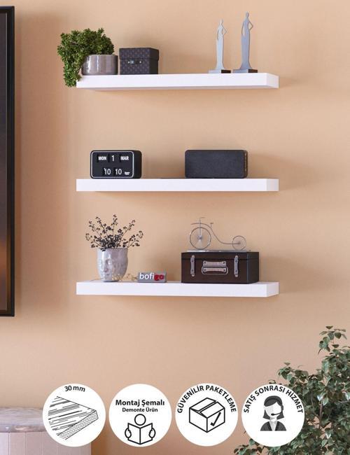 Duvar Rafı Uçan Raf Duvar Rafı Tv Rafı Kitaplık Rafı 48 x 15 Cm Beyaz