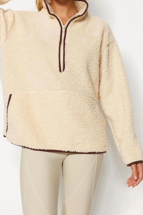 Tarz Regular Dik Yaka Düşük Kol Regular Peluş Örme Spor Sweatshirt