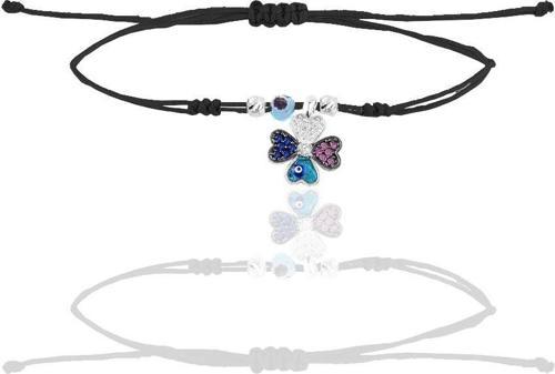 Gümüş rodyumlu zirkon taşlı mineli yonca ipli şans bileklik [barcode]