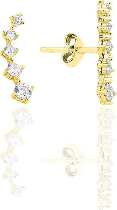 Gümüş altın yaldızlı zirkon taşlı beş taşlı vidalı küpe [barcode]