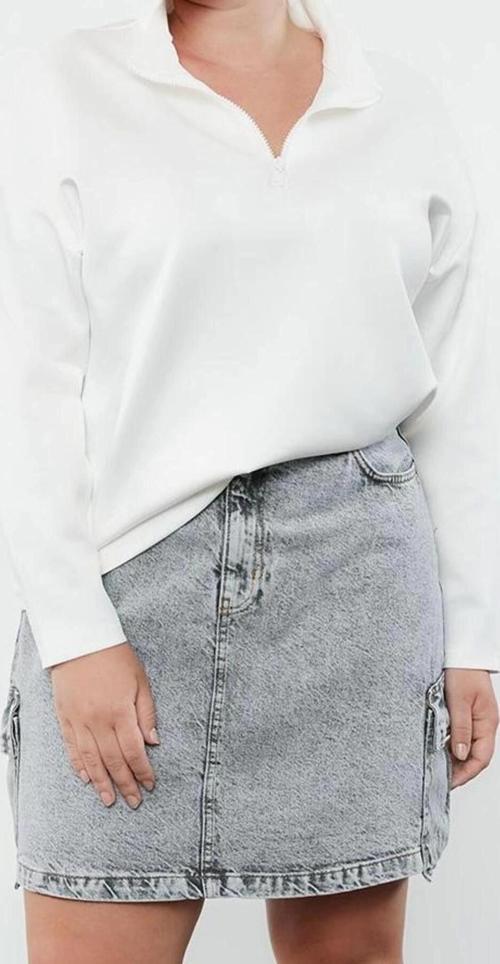 Büyük Beden Tarz Oversize Dik Yaka Düşük Kol Uzun Geniş Kalıp Örme Sweatshirt