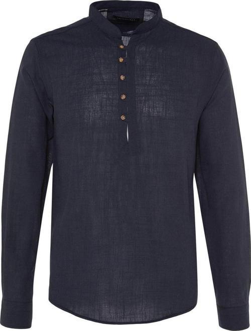 Moda Erkek Hakim Yaka Düz Desen Günlük Yarım Patlı Düğmeli Hakim Yaka Yeni Gömlek