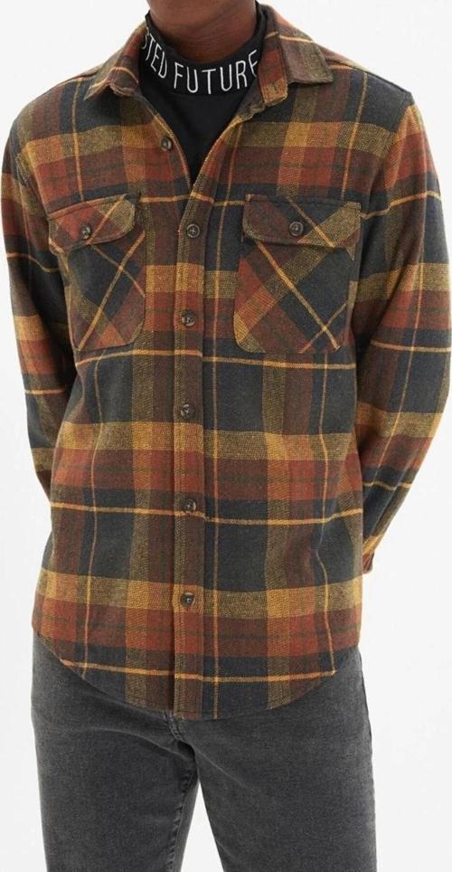 Moda Erkek Gömlek Yaka Ekose Günlük Çift Cep Kapaklı Regular Fit Kışlık Oduncu Kareli Gömlek