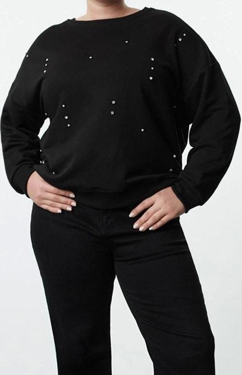 Büyük Beden Tarz Oversize Bisiklet Yaka Düşük Kol Regular Örme Sweatshirt