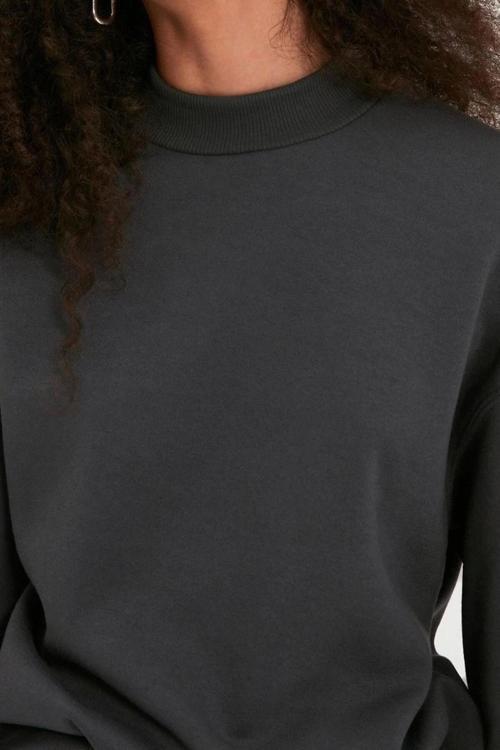 Tarz Relaxed Dik Yaka Düşük Kol Regular Kalın İçi Polarlı Rahat Kalıp Örme Sweatshirt