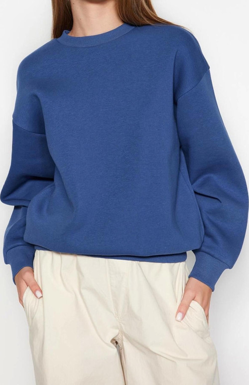 Regular Bisiklet Yaka Düşük Kol Regular Kalın İçi Polarlı Normal Kalıp Basic Örme Sweatshirt