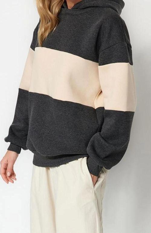 Tarz Bol Kapüşonlu Düşük Kol Uzun Kalın İçi Polarlı Geniş Kalıp Örme Sweatshirt