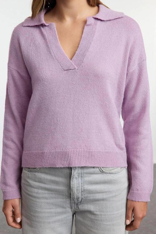 Stil Modern Kadın Regular Standart Kol Polo Yaka Geniş Kalıp Yumuşak Dokulu Basic Triko Kazak