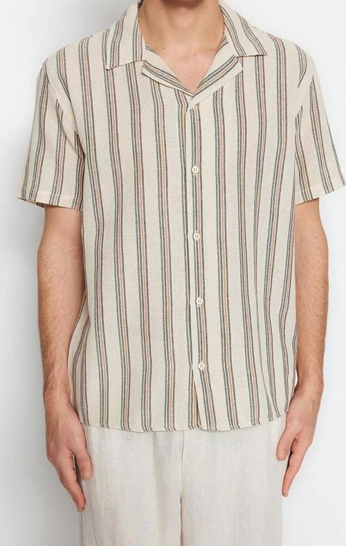 Moda Erkek Gömlek Yaka Çizgili Desen Günlük Premium Regular Fit Çizgili Gömlek