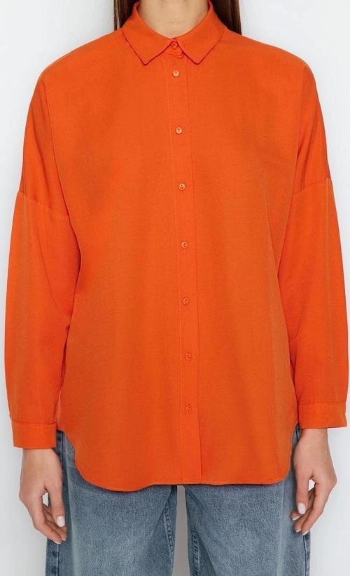 Moda Kadın Gömlek Yaka Düz Desen Günlük Pamuklu Oversize Geniş Kalıp Dokuma Gömlek