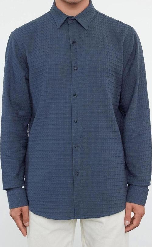 Moda Erkek Gömlek Yaka Düz Desen Günlük Waffle Dokulu Pamuklu Regular Fit Gömlek