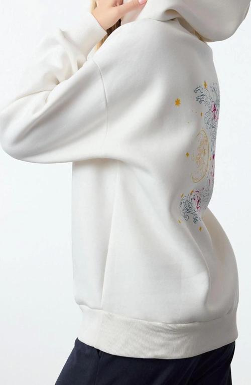 Tarz Bol Kapüşonlu Düşük Kol Uzun Kalın İçi Polarlı Baskılı Geniş Kalıp Örme Sweatshirt