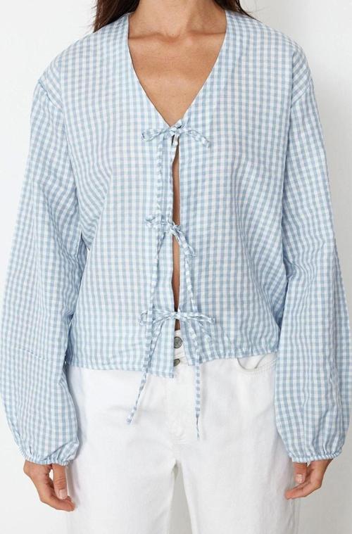 Moda Kadın Bisiklet Yaka Düz Desen Günlük Fitted Dokuma Gömlek