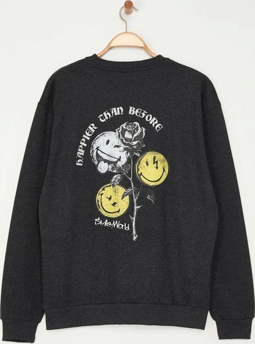 Tarz Bol Bisiklet Yaka Standart Kol Regular Smiley Lisans Unısex Geniş Kesim Sweatshirt