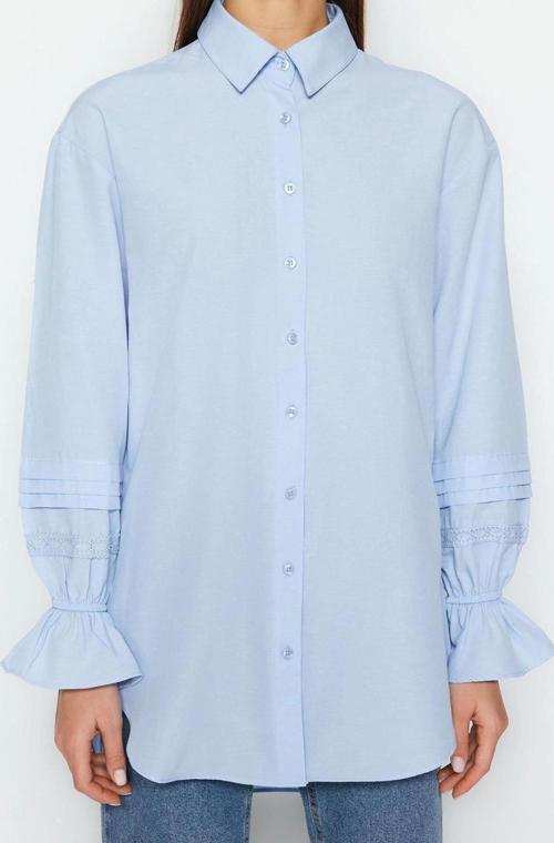 Moda Kadın Tesettür Gömlek Yaka Düz Desen Günlük Dantel Mesh File Regular Terrycotton Düz Dokuma