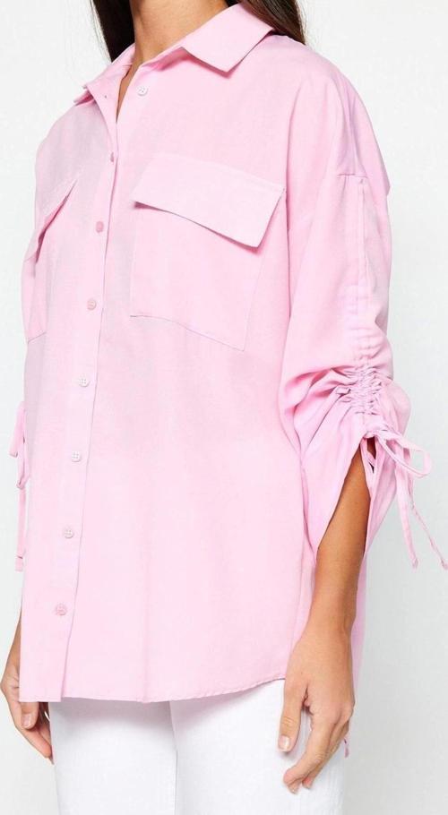 Moda Kadın Tesettür Gömlek Yaka Günlük Kolları Ayarlanabilir Büzgü Detaylı Dokuma Pamuklu Gömlek