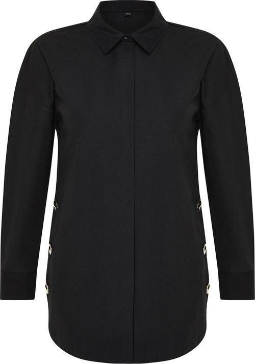 Moda Kadın Tesettür Gömlek Yaka Düz Desen Günlük Düğme Aksesuar Detaylı Pamuklu Dokuma Gömlek