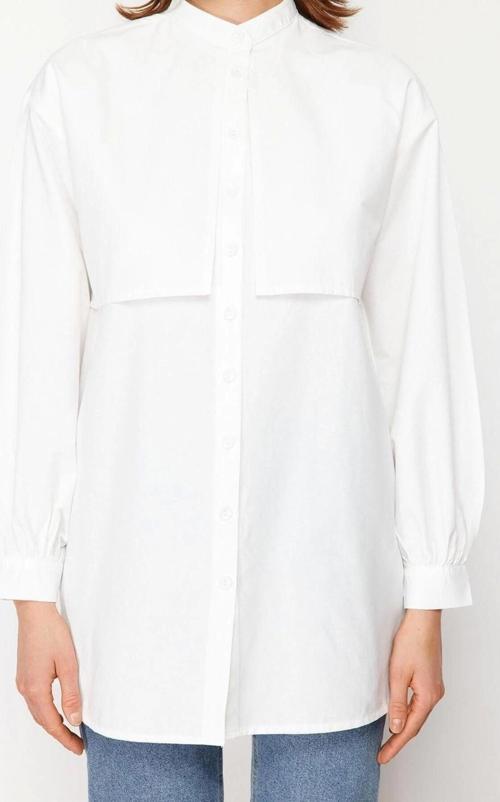 Moda Kadın Tesettür Hakim Yaka Düz Desen Günlük Dokuma Pamuklu Gömlek