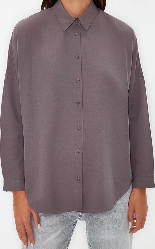 Moda Kadın Gömlek Yaka Düz Desen Günlük Pamuklu Oversize Geniş Kalıp Dokuma Gömlek