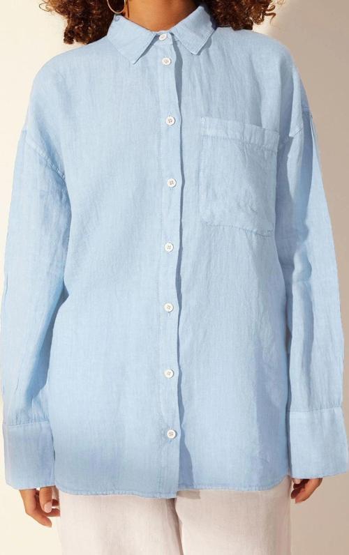 Moda Kadın Gömlek Yaka Düz Desen Günlük %100 Keten Oversize Gömlek