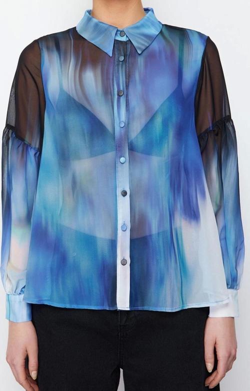 Moda Kadın Günlük Balon Kol Çiçek Desenli Şifon Kumaş Oversize Geniş Kalıp Dokuma Gömlek