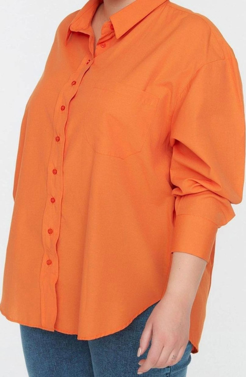 Moda Kadın Büyük Beden Gömlek Yaka Düz Desen Günlük Boyfriend Dokuma Gömlek