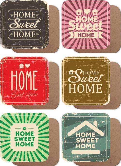 Home Sweet Home Evim Güzel Evim Temalı Ahşap Bardak Altlığı Seti  6lı